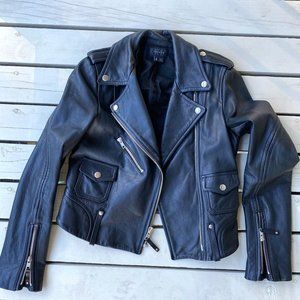 Theory Black Leather Moto Jacket